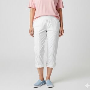 Chico’s White Cotton Beachy Pants Roll-up Legs SZ 2 (Large)